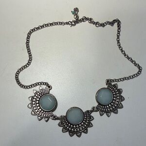 Lucky Brand Silver-Tone Boho Triple Stone Necklace in Light Blue